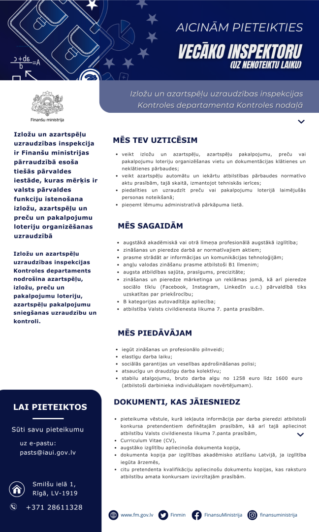Vecākais inspektors vakances apraksts